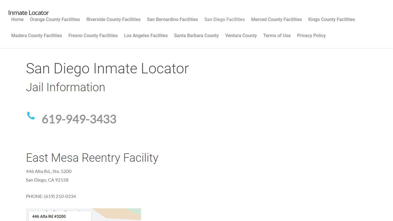 San Diego Facilities - Inmate Locator